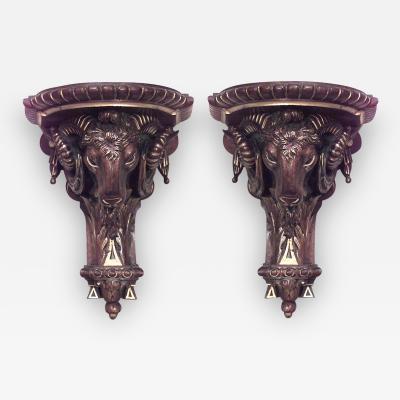 Pair of French Louis XVI Ram Head Shelves
