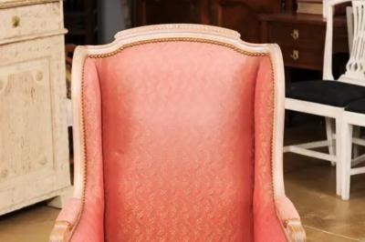 Pair of French Louis XVI Style 1900s Painted Berg res Chairs with Upholstery