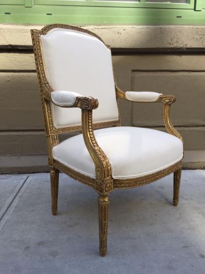 Pair of French Louis XVI Style 19th Century Giltwood Carved Chairs