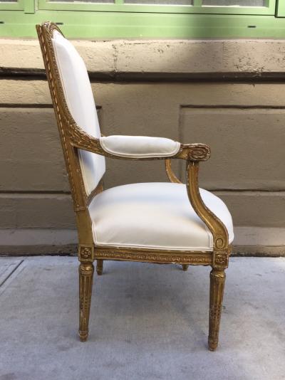Pair of French Louis XVI Style 19th Century Giltwood Carved Chairs
