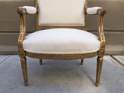 Pair of French Louis XVI Style 19th Century Giltwood Carved Chairs