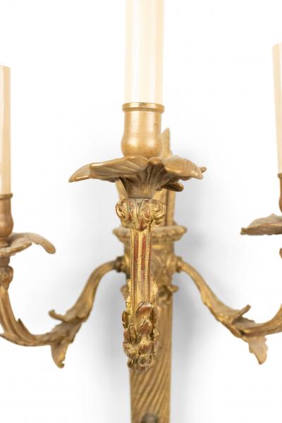 Pair of French Louis XVI Style Bronze Dore Torch Wall Sconces