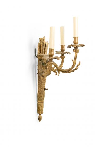 Pair of French Louis XVI Style Bronze Dore Torch Wall Sconces