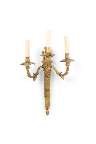 Pair of French Louis XVI Style Bronze Dore Torch Wall Sconces