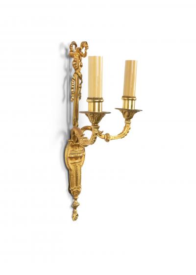Pair of French Louis XVI Style Bronze Dore Wall Sconces