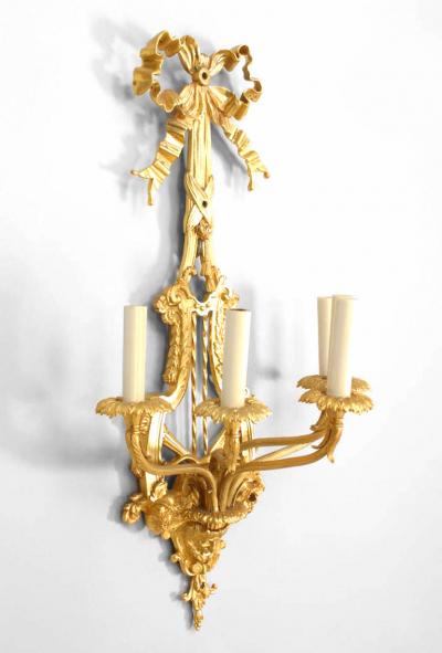 Pair of French Louis XVI Style Bronze Dore Wall Sconces