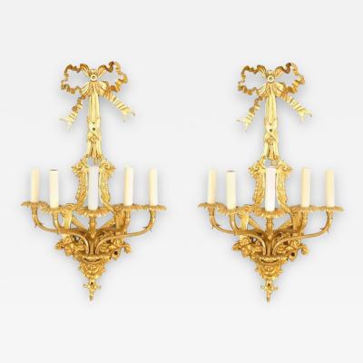 Pair of French Louis XVI Style Bronze Dore Wall Sconces
