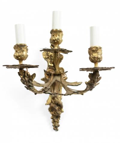 Pair of French Louis XVI Style Bronze Dore Wall Sconces