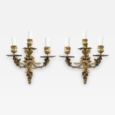 Pair of French Louis XVI Style Bronze Dore Wall Sconces