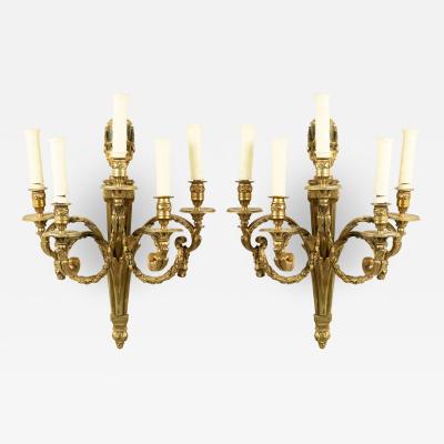 Pair of French Louis XVI Style Bronze Dore Wall Sconces