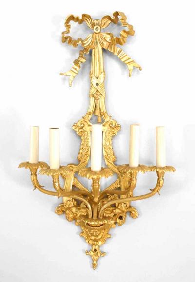 Pair of French Louis XVI Style Bronze Dore Wall Sconces