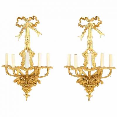 Pair of French Louis XVI Style Bronze Dore Wall Sconces