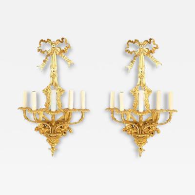 Pair of French Louis XVI Style Bronze Dore Wall Sconces