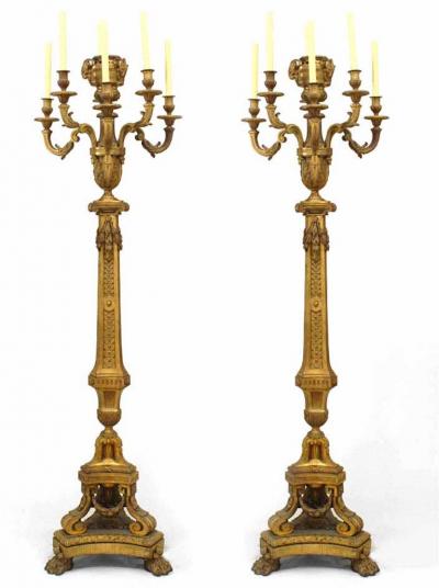 Pair of French Louis XVI Style Bronze Floor Torchieres