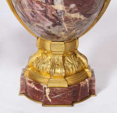 Pair of French Louis XVI Style Bronze Mounted Marble Urns