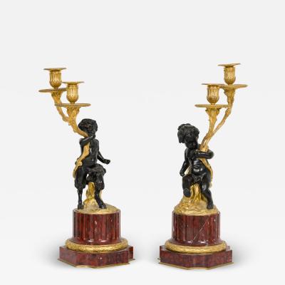 Pair of French Louis XVI Style Cupid and Satyr Candelabras