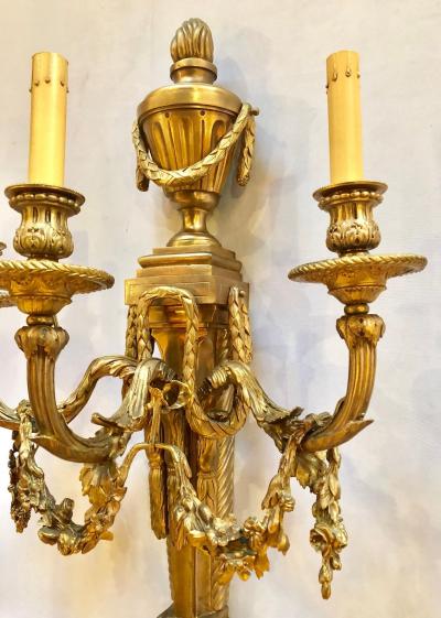Pair of French Louis XVI Style Dore Bronze Sconces with Foundry Name