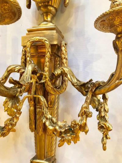 Pair of French Louis XVI Style Dore Bronze Sconces with Foundry Name