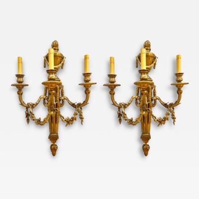 Pair of French Louis XVI Style Dore Bronze Sconces with Foundry Name