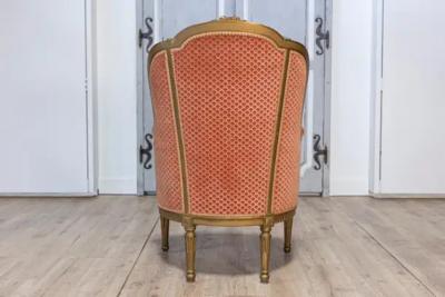 Pair of French Louis XVI Style Gilded Wood Berg res Chairs with Carved D cor