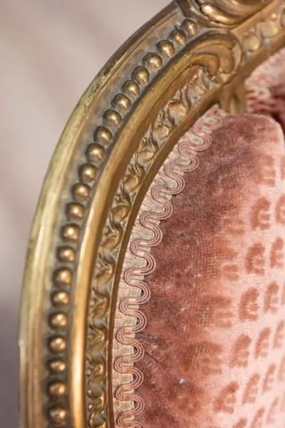 Pair of French Louis XVI Style Gilded Wood Berg res Chairs with Carved D cor