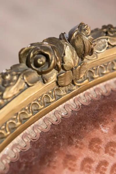 Pair of French Louis XVI Style Gilded Wood Berg res Chairs with Carved D cor