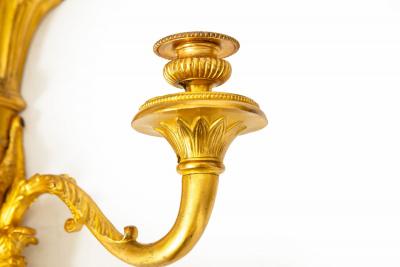 Pair of French Louis XVI Style Gilt Bronze Two Light Wall Sconces Candelabra