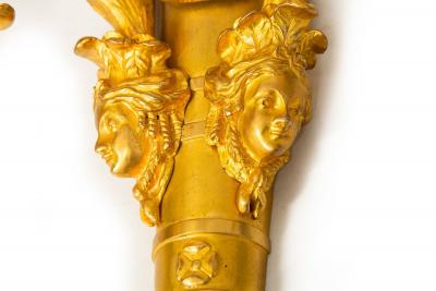 Pair of French Louis XVI Style Gilt Bronze Two Light Wall Sconces Candelabra
