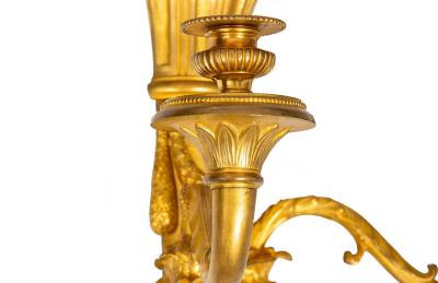 Pair of French Louis XVI Style Gilt Bronze Two Light Wall Sconces Candelabra