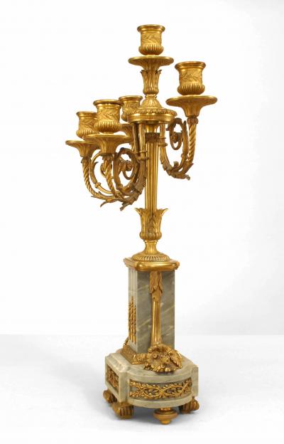 Pair of French Louis XVI Style Gilt Bronze and Marble Candelabras