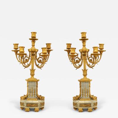 Pair of French Louis XVI Style Gilt Bronze and Marble Candelabras