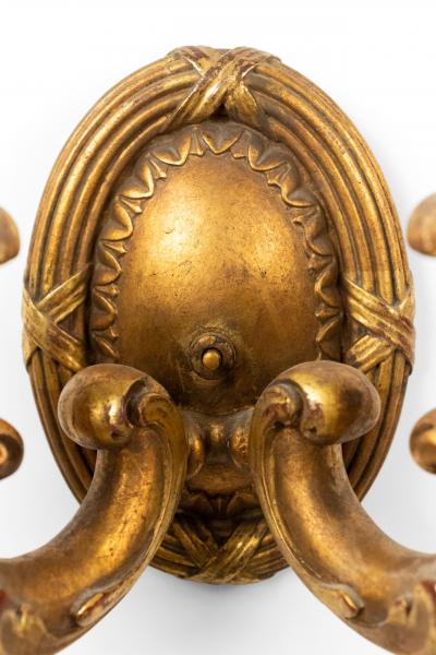 Pair of French Louis XVI Style Giltwood Oval Wall Sconces