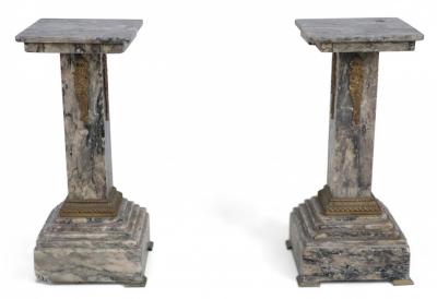 Pair of French Louis XVI Style Gray Marble and Bronze Display Pedestals