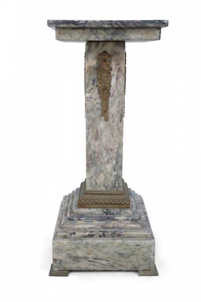 Pair of French Louis XVI Style Gray Marble and Bronze Display Pedestals
