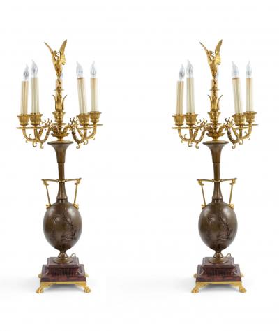 Pair of French Louis XVI Style Ormolu and Bronze Figural Candelabras