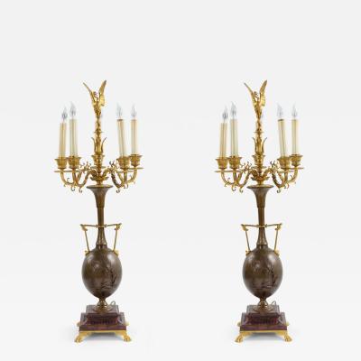 Pair of French Louis XVI Style Ormolu and Bronze Figural Candelabras