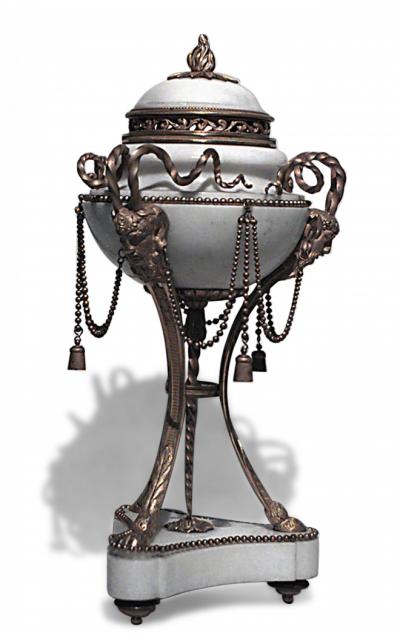 Pair of French Louis XVI Style Ormolu and Marble Cassolettes