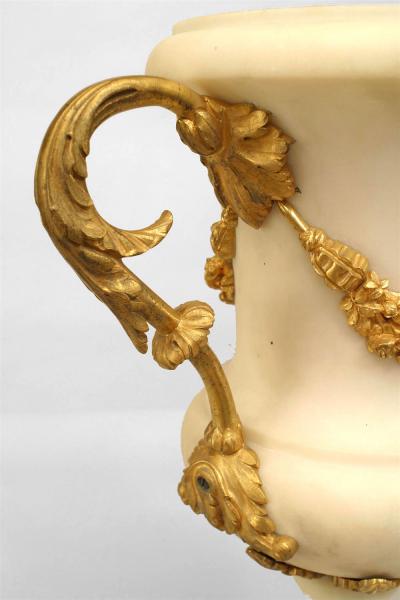 Pair of French Louis XVI Style Ormolu and White Marble Urns