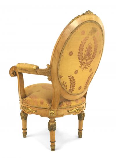 Pair of French Louis XVI Yellow Silk Arm Chairs