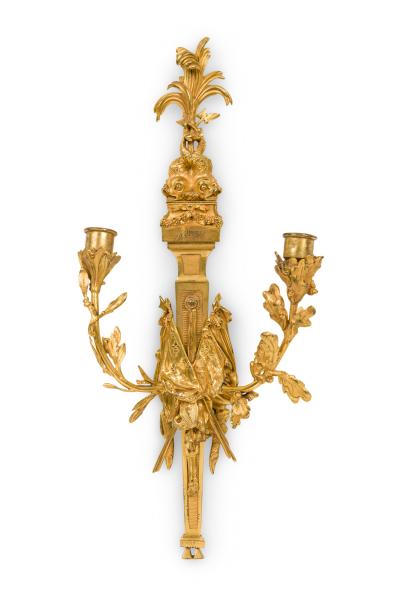 Pair of French Louis XVI style Bronze Wall Sconce with Flags