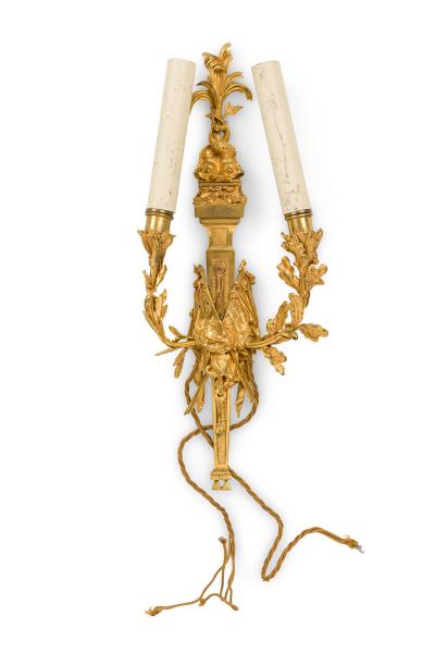 Pair of French Louis XVI style Bronze Wall Sconce with Flags