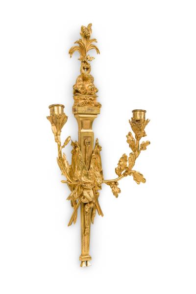 Pair of French Louis XVI style Bronze Wall Sconce with Flags