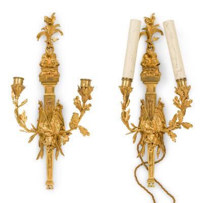 Pair of French Louis XVI style Bronze Wall Sconce with Flags