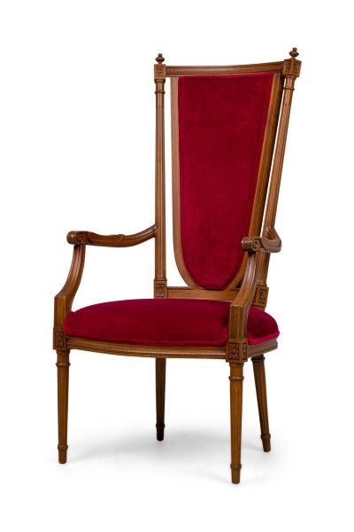 Pair of French Louis XVI style Red Velvet Upholstered High Back Armchairs