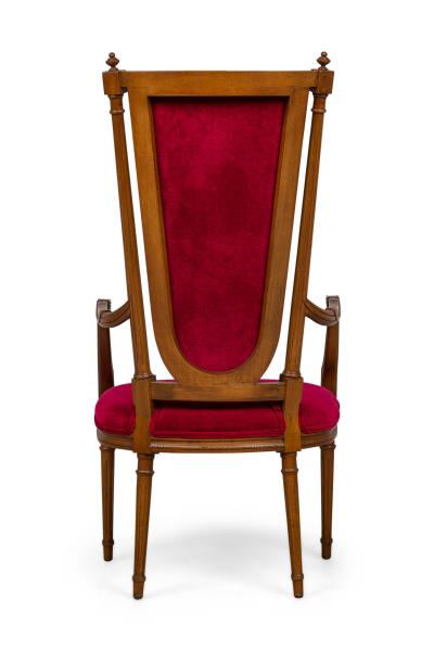 Pair of French Louis XVI style Red Velvet Upholstered High Back Armchairs