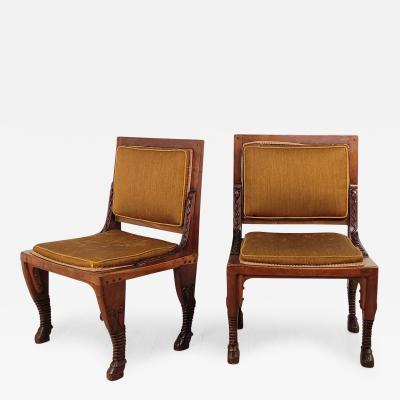 Pair of French Mahogany Egyptian Revival Chairs 19th century