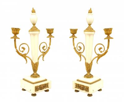 Pair of French Marble and Gilt Bronze Candelabras