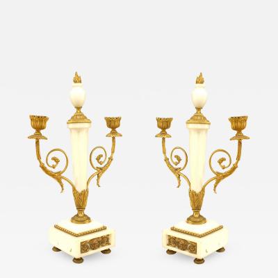 Pair of French Marble and Gilt Bronze Candelabras