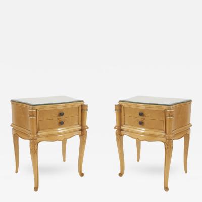 Pair of French Mid Century 1950s Maple Bedside End Tables