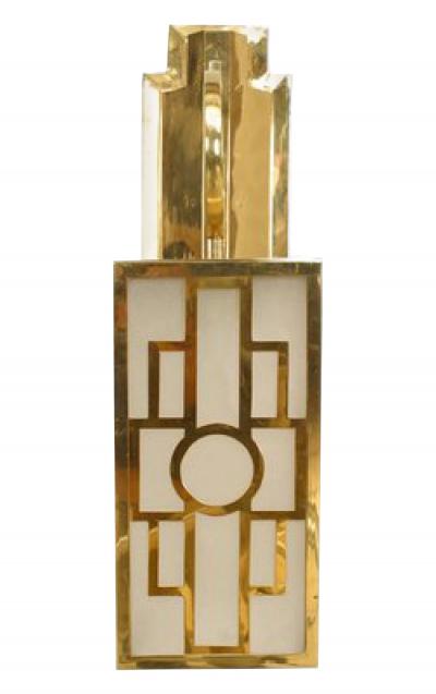 Pair of French Mid Century Brass Chinese Lattice Lantern Sconces